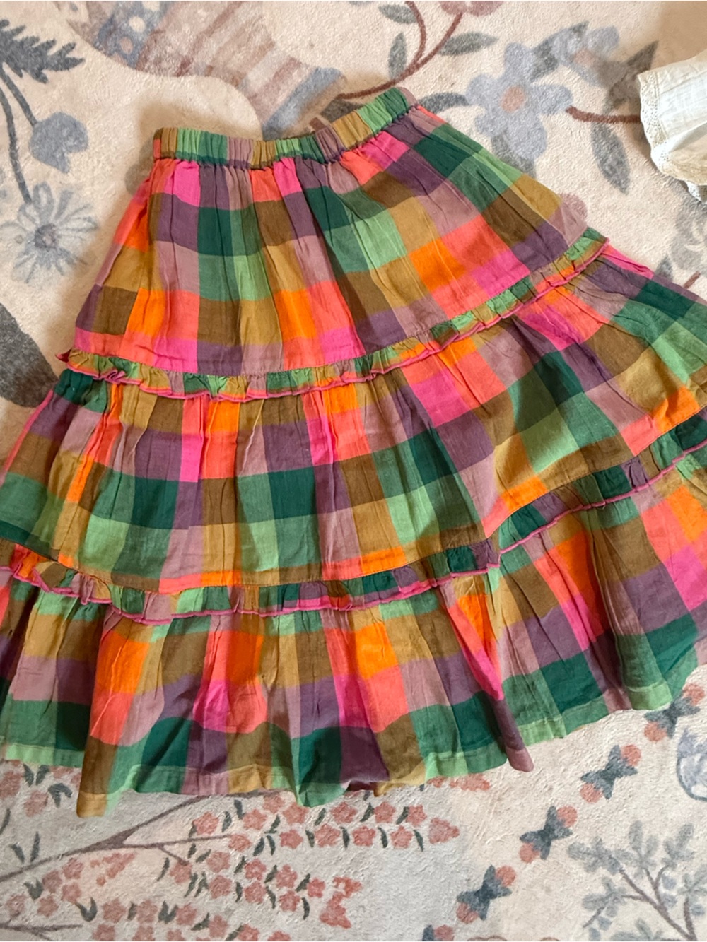 Pink Chicken Multicolor Plaid Cotton Skirt — Pink, Green & Orange